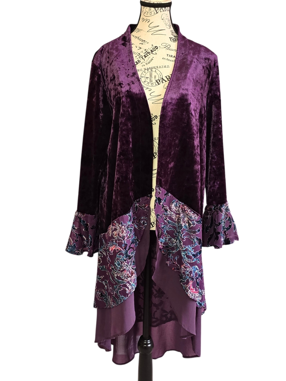 Vintage Deep Purple Burnout Velvet Open Front Cardigan M Whimsigoth